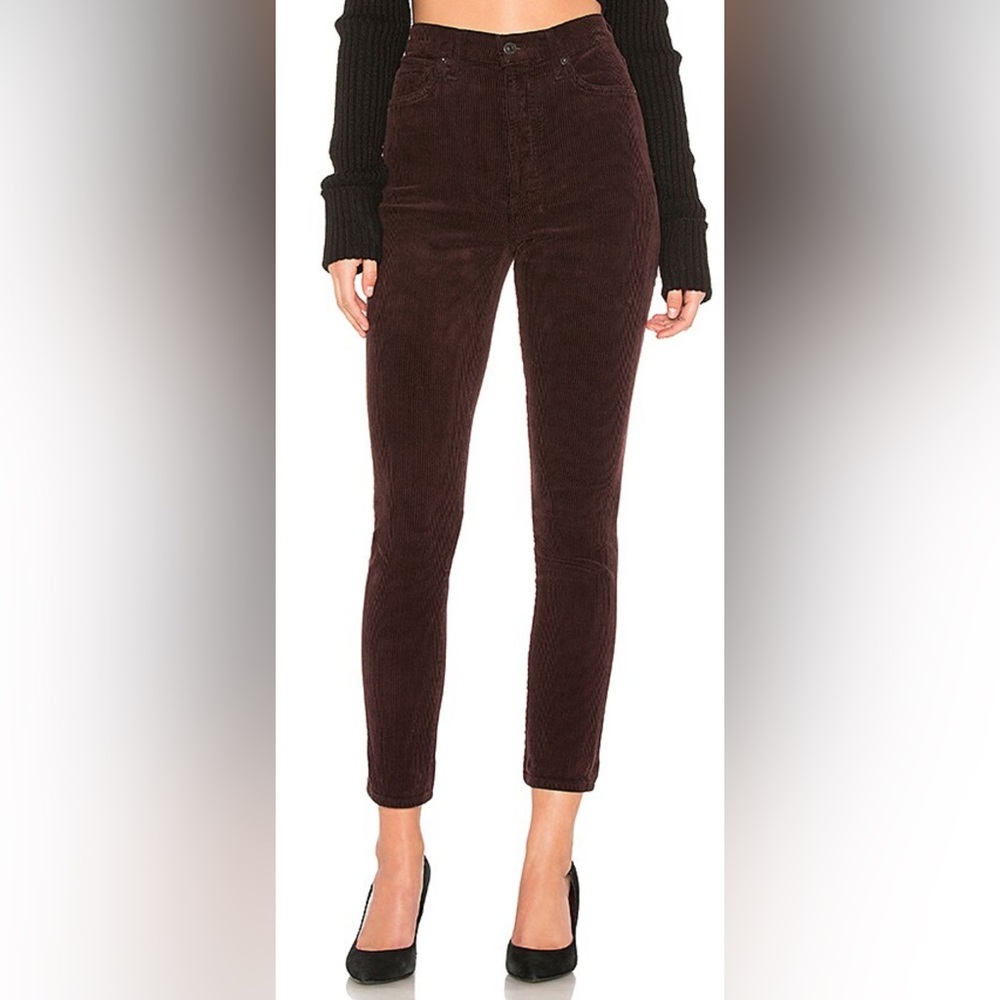 Citizens of Humanity Olivia high rise slim ankle chord in Merlot color